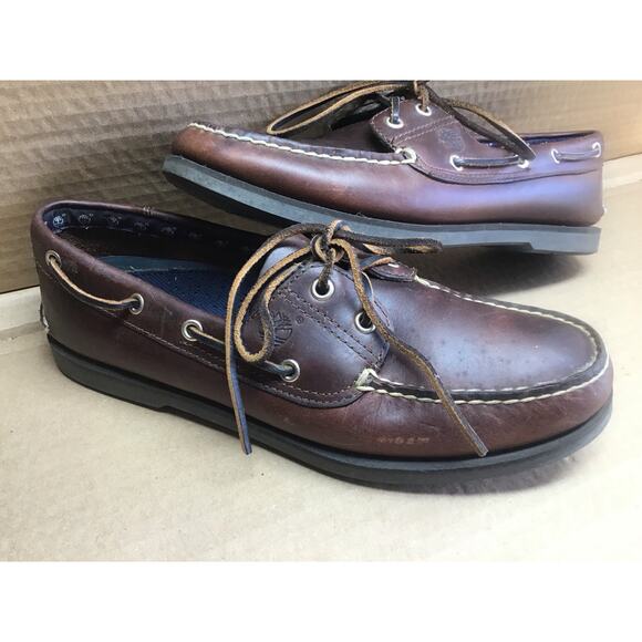 Timberland Classic 2-Eye Deck Shoes Loafers Brown Leather Men 9.5M - Picture 2 of 7